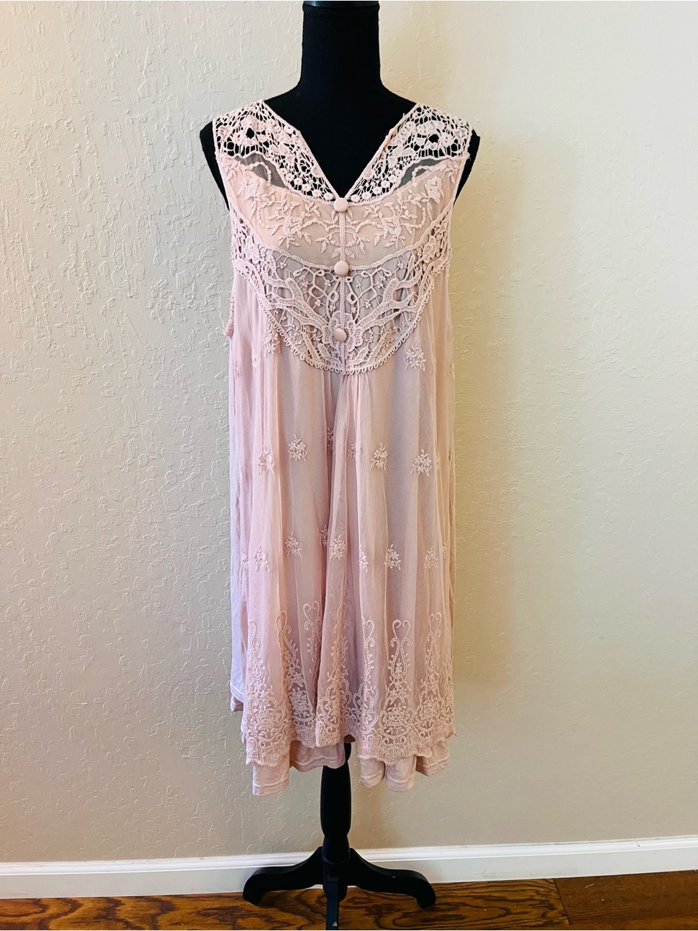 A'Reve Blush Pink Lace-Embellished Slip Dress